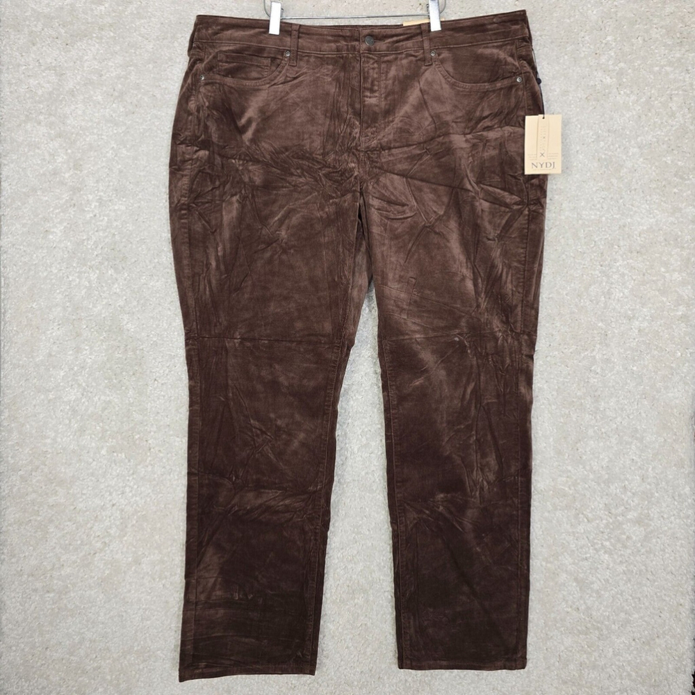 NYDJ Womens Pants 20W Brown Marilyn Straight Fine Whale Corduroy Lift Tuck